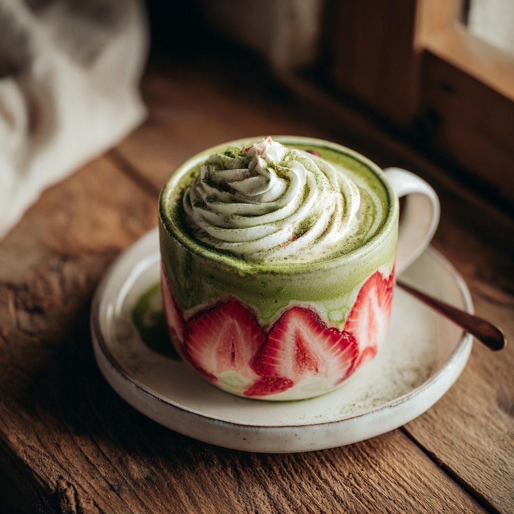 Strawberry Matcha Latte With Milk